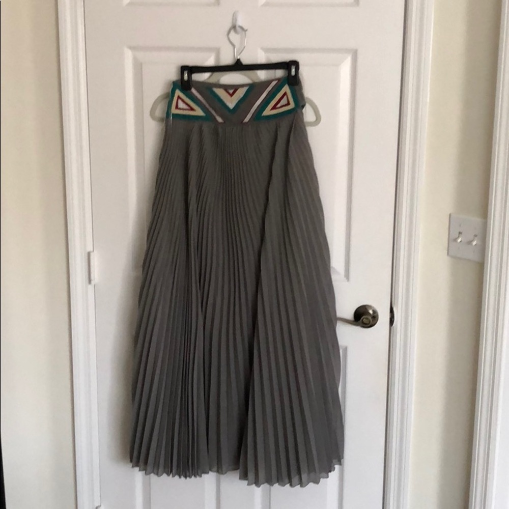 Grey pleated and hand beaded maxi skirt